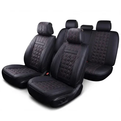 Луксозни кожени калъфи за седалки / Тапицерия цвят Черен/Червен FULLCOVER Клас А+