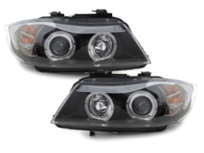 Кристални фарове за BMW E90 (2005-2008) с CCFL angel eyes - черни