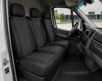 Комплект 2+1 Тапицерия за MERCEDES SPRINTER W906 2006-2018 – Еко кожа, Черна с бял шев, 8 части