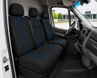 Комплект 2+1 Тапицерия за MERCEDES SPRINTER W906 2006-2018 – Текстил, Черна със син шев, 8 части
