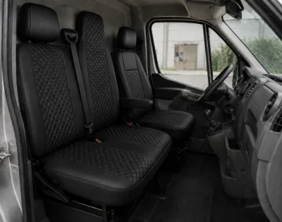 Комплект 2+1 Тапицерия за RENAULT MASTER III 2010-2019 – Еко кожа, Черна с черен шев, 6 части
