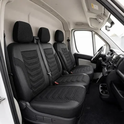 Комплект луксозна тапицерия PANDA за FORD TRANSIT CUSTOM MK2 2023-, Еко кожа и текстил, Черно/Сиво