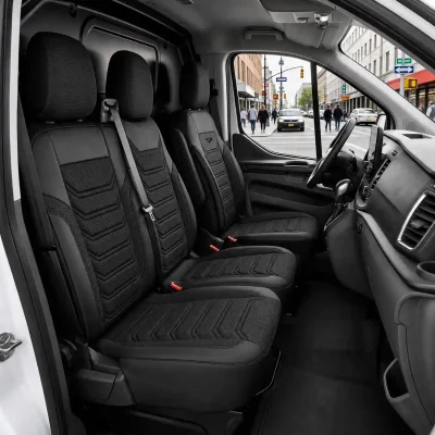 Комплект луксозна тапицерия PANDA за PEUGEOT EXPERT III 2016- / CITROEN JUMPY III 2016- / OPEL VIVARO C 2019- / FIAT SCUDO 2022-, Еко кожа и текстил, Черно/Сиво