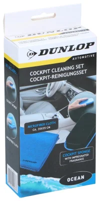 Комплект Микрофибърна къпра и Гъба за почистване на интериора на автомобил Dunlop - аромат Океан