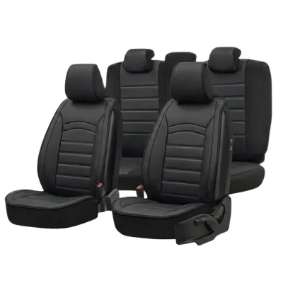 Кожена луксозна тапицерия Цял комплект / калъфи за седалки Черен цвят Клас А