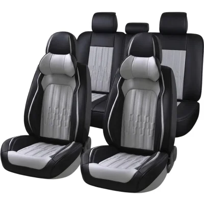 Луксозни кожени калъфи за седалки от Еко кожа, цвят Черно със сиво FULLCOVER Клас А+
