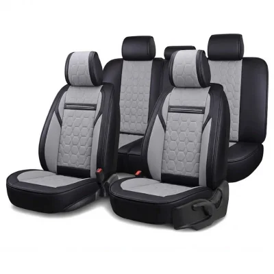 Комплект Луксозни кожени калъфи за седалки цвят СИВ FULLCOVER Клас А+