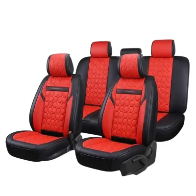 Пълен комплект луксозна кожена тапицерия за автомобил , Червено с Черно клас А+