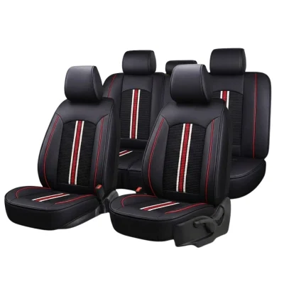 Луксозни калъфи за седалки от кожа и плат Черна с червени бродерии клас А