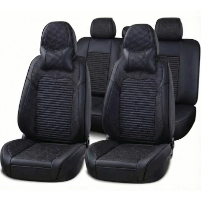 Луксозни кожени калъфи за седалки комплект тапицерия от еко Кожа и текстил Черен цвят с бели точки Клас А+