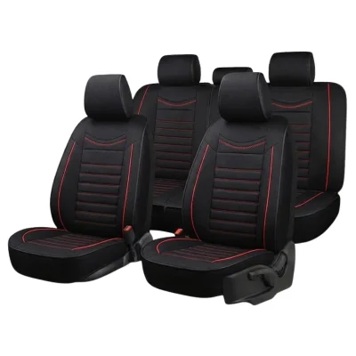 Луксозни калъфи за седалки , автотапицерия Цял комплект от Текстил Черно с червено