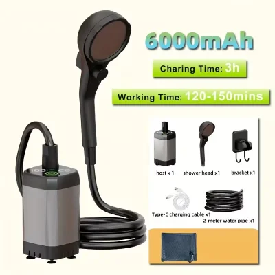 Преносим акумулаторен душ с LED дисплей - 6000mAh IPX7 водоустойчивост и 4 режима на струята