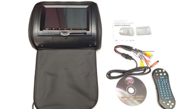 7" DVD плеър в подглавник с USB и безжичен джойстик за видеоигри - черен
