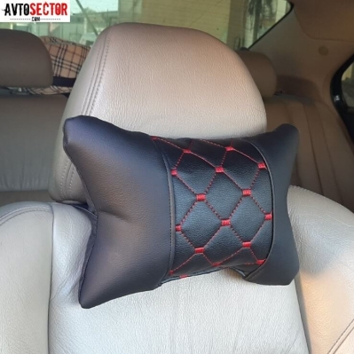 Комплект 2 броя кожени възглавнички за МПС - цвят черен / червен