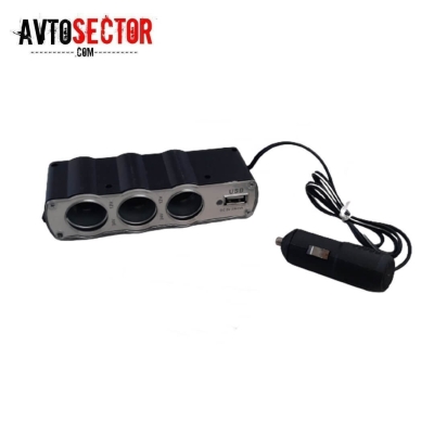 Разклонител за запалка - 3 гнезда + USB