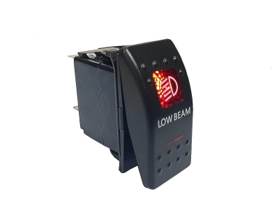 Копче, Бутон, За Вграждане, за LED Лед Бар, Халоген, Къси Светлини, 12V - 24V, Надпис LOW BEAM , Червена Светлина