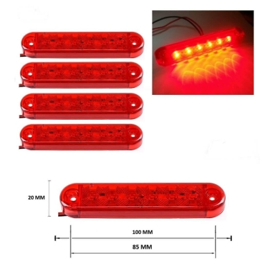 LED габарит за камион , бус , ремарке и др 12V - 24V 6 диода - червен 802