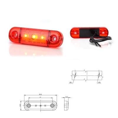 LED габарит за камион , бус , ремарке и др 12V - 24V 3 диода 8.4см - червен 0140