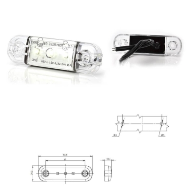 LED габарит за камион , бус , ремарке и др 12V - 24V 8.4см 3 диода - бял 0141