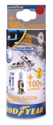 Комплект от 2 броя халогенни крушки крушка H1 Х1 12V 55W + 100% 5000K E4 Goodyear Гудиър