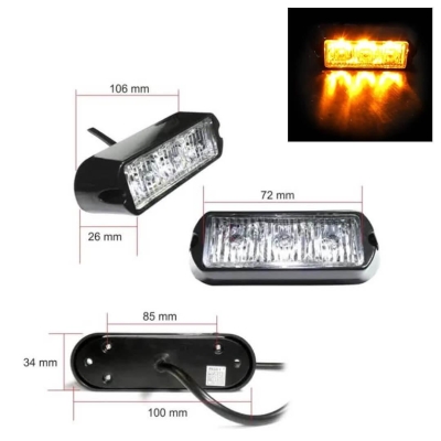 3 LED аварийна лампа за пътна помощ, Жълта блиц светлина, Мигаща! - 751