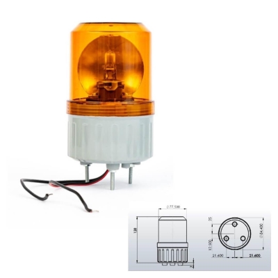 Въртяща сигнална аварийна оранжева лампа Маяк с Крушка 12V - 24V, Ø 84.4mm - 762