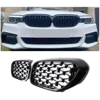 Бъбреци Решетки за BMW 5-та серия G30 G38 520i 530i 540i 2017-2019 Diamond Style Черен Гланц