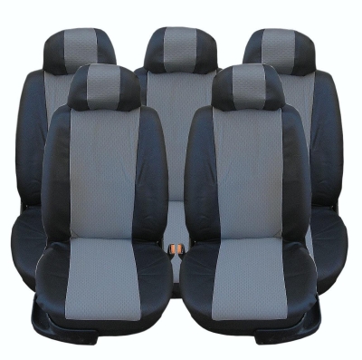 Калъфи тапицерия 5 единични седалки за VW Touran Sharan Ford Galaxy Citroen C8 Peugeot 307SW Citroen C4 Grand Picasso Peugeot 806 807 Черно-Сиво кожа-
