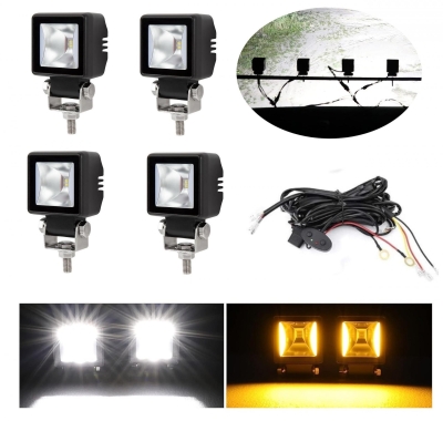 Комплект с окабеляване 4 броя Лед LED Халогени Лампи Бяла Flood + Оранжева DRL Светлина 12-24V а Off Road джип мотор автомобил камион градина и др.