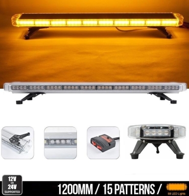 Мощна аварийна сигнална лампа 120 см 88 LED ЛЕД блиц маяк буркан лед бар 12-24V със 15 режима на работа жълта за пътна помощ платформа снегорин багер