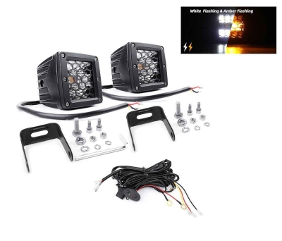 Комплект от 2 броя Лед LED Халогени Аварийни Лампи Бяла + Оранжева Светлина 12-24V Dual Combo Light Двойна Светлина Flash Блиц Мигащи 6 режима