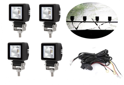 Комплект от 4 броя Лед LED Халогени Лампи с Окабеляване Бяла Flood + Бяла DRL Светлина 12V - 24V за Off Road 4X4 SUV джип мотор автомобил камион гради