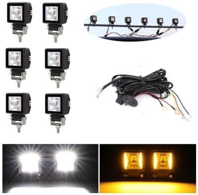 Комплект от 6 броя Лед LED Халогени Лампи с окабеляване Бяла Flood + Оранжева DRL Светлина 12V - 24V за Off Road 4X4 SUV джип мотор автомобил камион г
