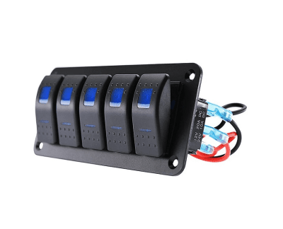 Панел за вграждане с 5 бутона ON-OFF универсални 12-24V за LED светлини бар фарове лебедки лампи за кола камион каравана джипове лодка и др.