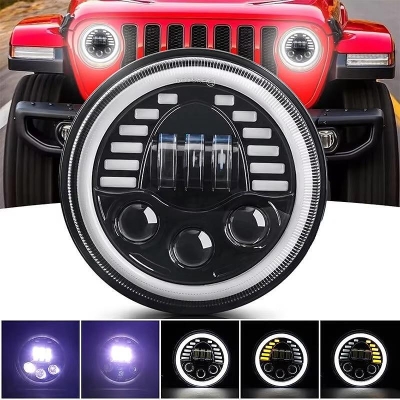 Универсален 7" LED фар 12-24V къси/дълги с DRL и мигач 7000lm.
