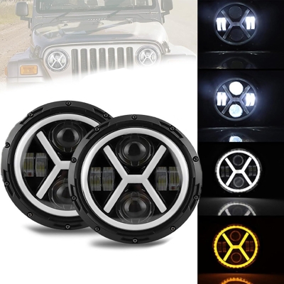 Комплект 2бр. 7" LED фар 12-24V къси/дълги с DRL и мигач 8000lm за ATV, джип, мотоциклет и др.