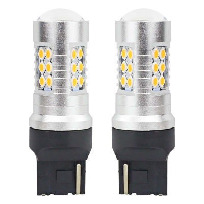 Комплект 2бр. LED диодни крушки T20 WY21W Canbus 3030 24SMD 12V-24V оранжева светлина.