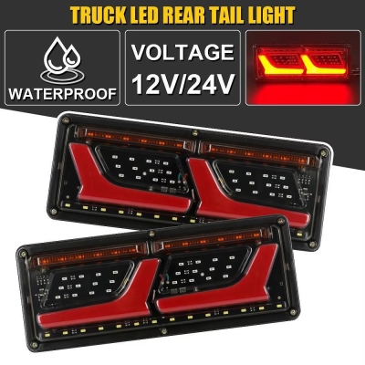 Комплект ляв + десен диодни LED стопове 12V-24V с динамичен мигач и неон ефект 32x13cm за бус, камион, тир, ремарке, каравана.