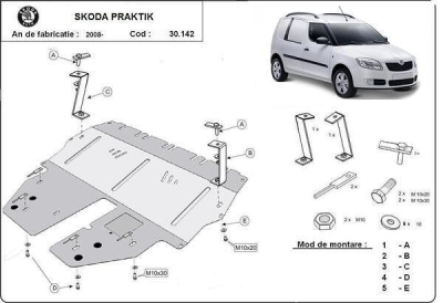 Метална кора под двигател и скоростна кутия SKODA PRAKTIK от 2006 до 2010