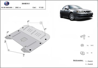 Метална кора под двигател и скоростна кутия SAAB 9-3 от 2002 до 2008