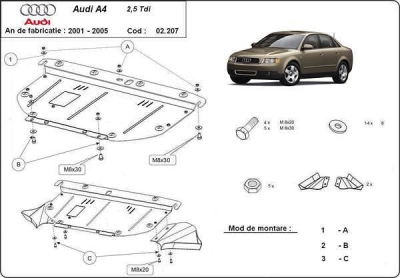 Метална кора под двигател AUDI A4 (8E2, B6) от 2000 до 2004
