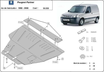Метална кора под двигател и скоростна кутия PEUGEOT PARTNER от 1996 до 2002