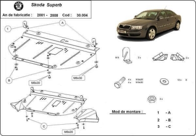 Метална кора под двигател SKODA SUPERB от 2002 до 2008