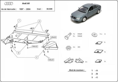 Метална кора под двигател AUDI A6 (4B2, C5) от 1997 до 2005