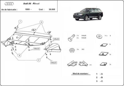 Метална кора под двигател AUDI A6 ALLROAD (4BH, C5) от 2000 до 2005
