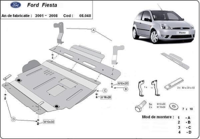 Метална кора под двигател и скоростна кутия FORD FIESTA от 2002 до 2005