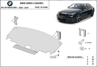 Метална кора под двигател и радиатор за BMW 5 Ser (E60) M-пакет от 2003 до 2010