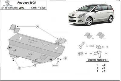 Метална кора под двигател и скоростна кутия PEUGEOT 5008 от 2009