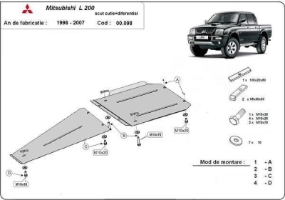 Метална кора под скоростна кутия и диференциал MITSUBISHI L200 от 1997 до 2006