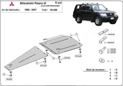 Метална кора под скоростна кутия и диференциал MITSUBISHI PAJERO SPORT от 1998 до 2006